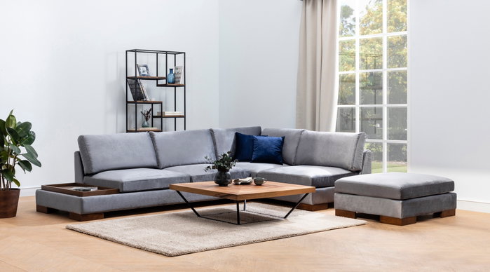Atelier Del Sofa Tulip Sofá Esquinero Derecho con Puf - Gris Oscuro Atelier Del Sofa Tulip Sofá Esquinero Derecho con Puf - Gris Oscuro